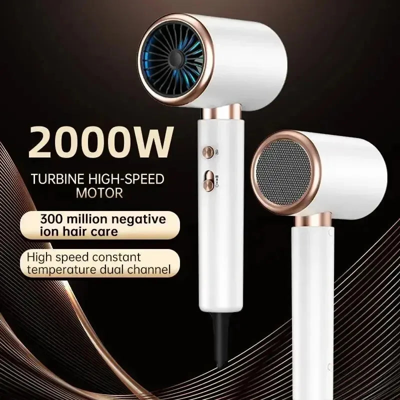 White High Speed Hair Dryer  with rose gold accents on a dark background