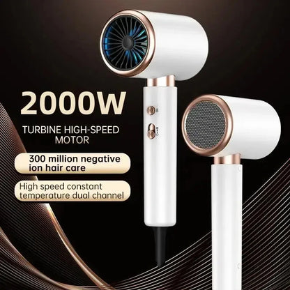 White High Speed Hair Dryer  with rose gold accents on a dark background