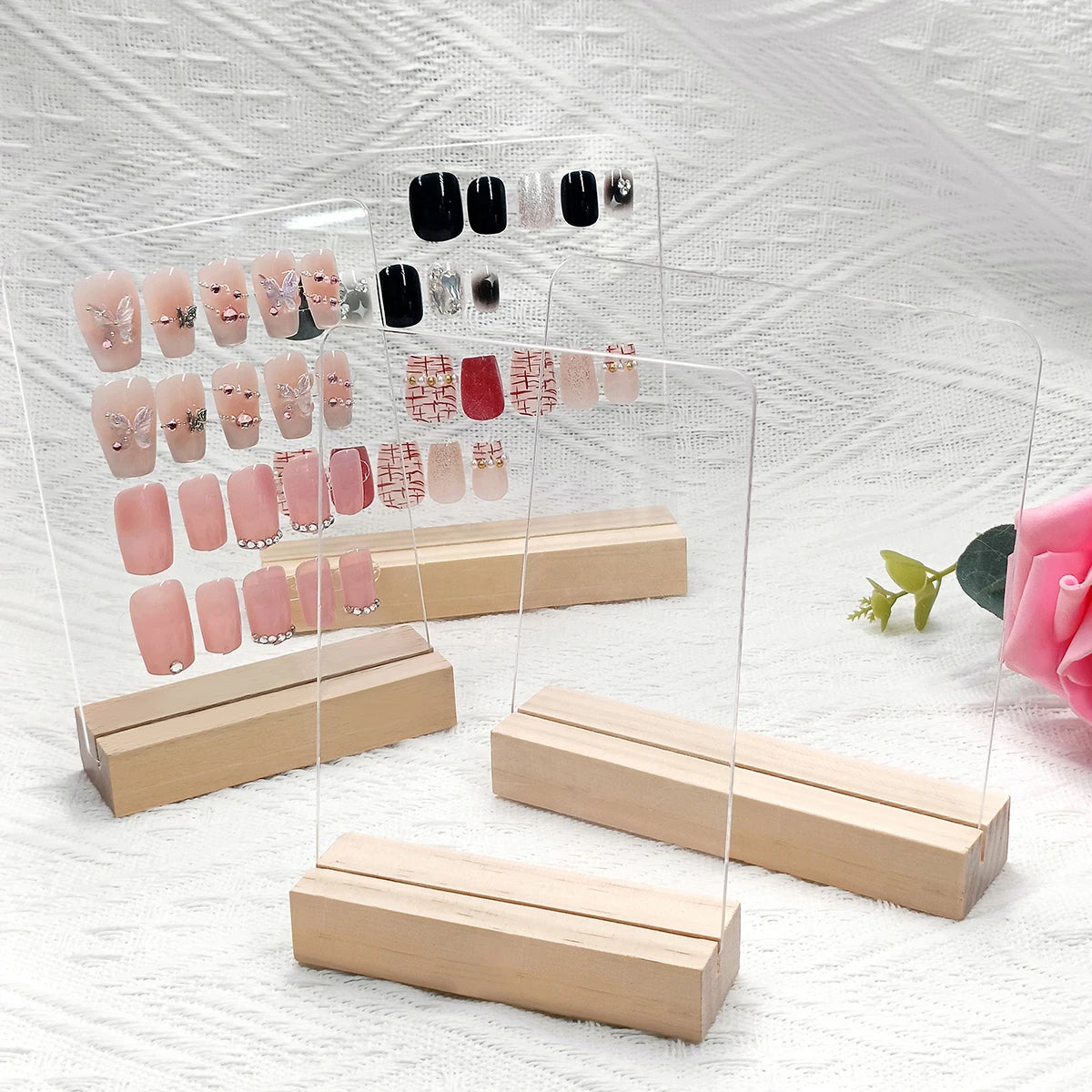 Nail Display Board Transparent Acrylic Nails Art ToolsIns Log Display Stand Desktop Wear Nail Works Live Background Storage