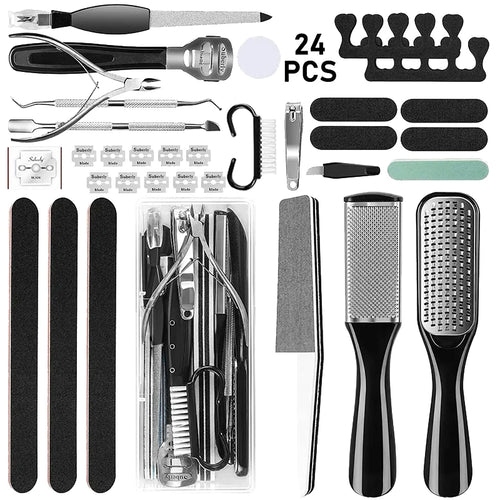 Grooming Pedicure kit with various tools including scissors, tweezers, and nail files on a white background.