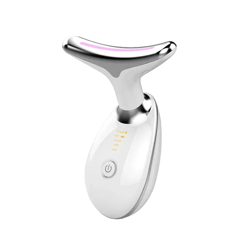White and silver facial roller device on a white background