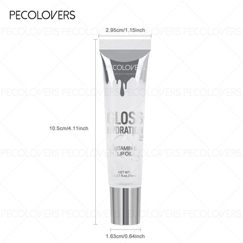 Pecolovers lip oil tube with dimensions on a white background
