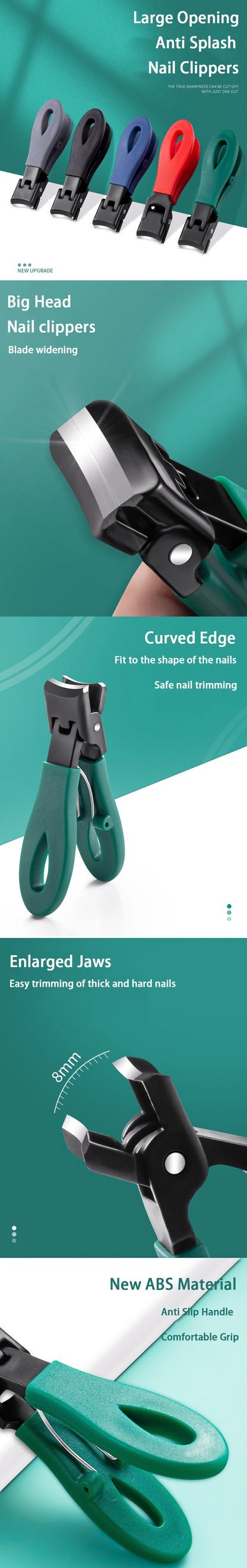 Portable Ultra Sharp Nail Clippers Stainless Steel Wide Jaw Opening Anti Splash Toe Nail Clippers Adult Thick Nails Large Open