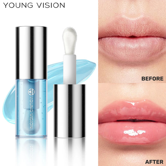 Glass Lip Gloss care product with 'Before' and 'After' effect on lips, branded 'Young Vision'.
