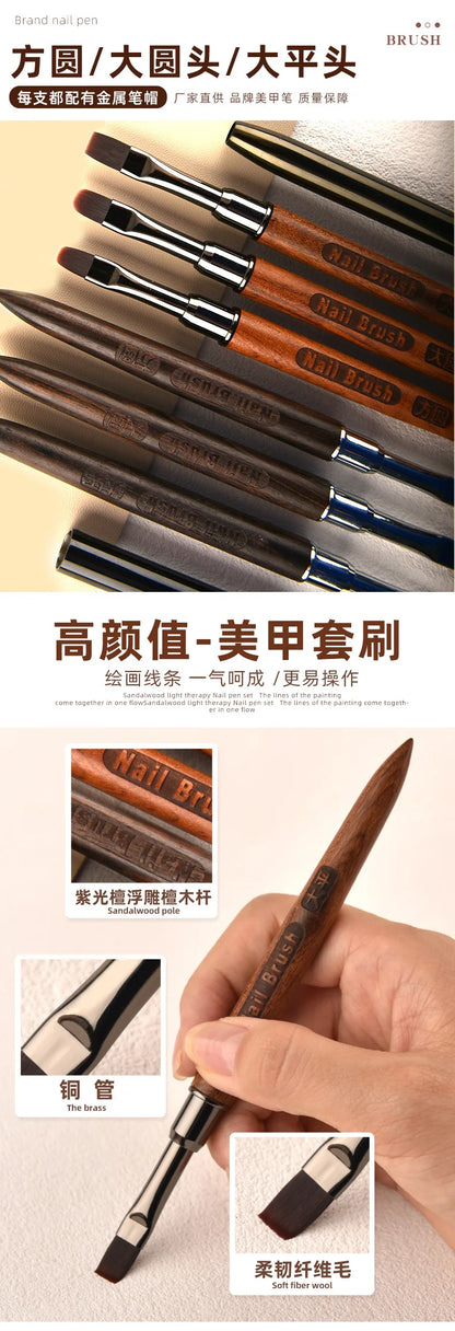 Nails Art Liner Brushes Wooden Handle Phototherapy Acrylic UV Gel Brush for Elongated Lines Painting Professional Manicure Tool