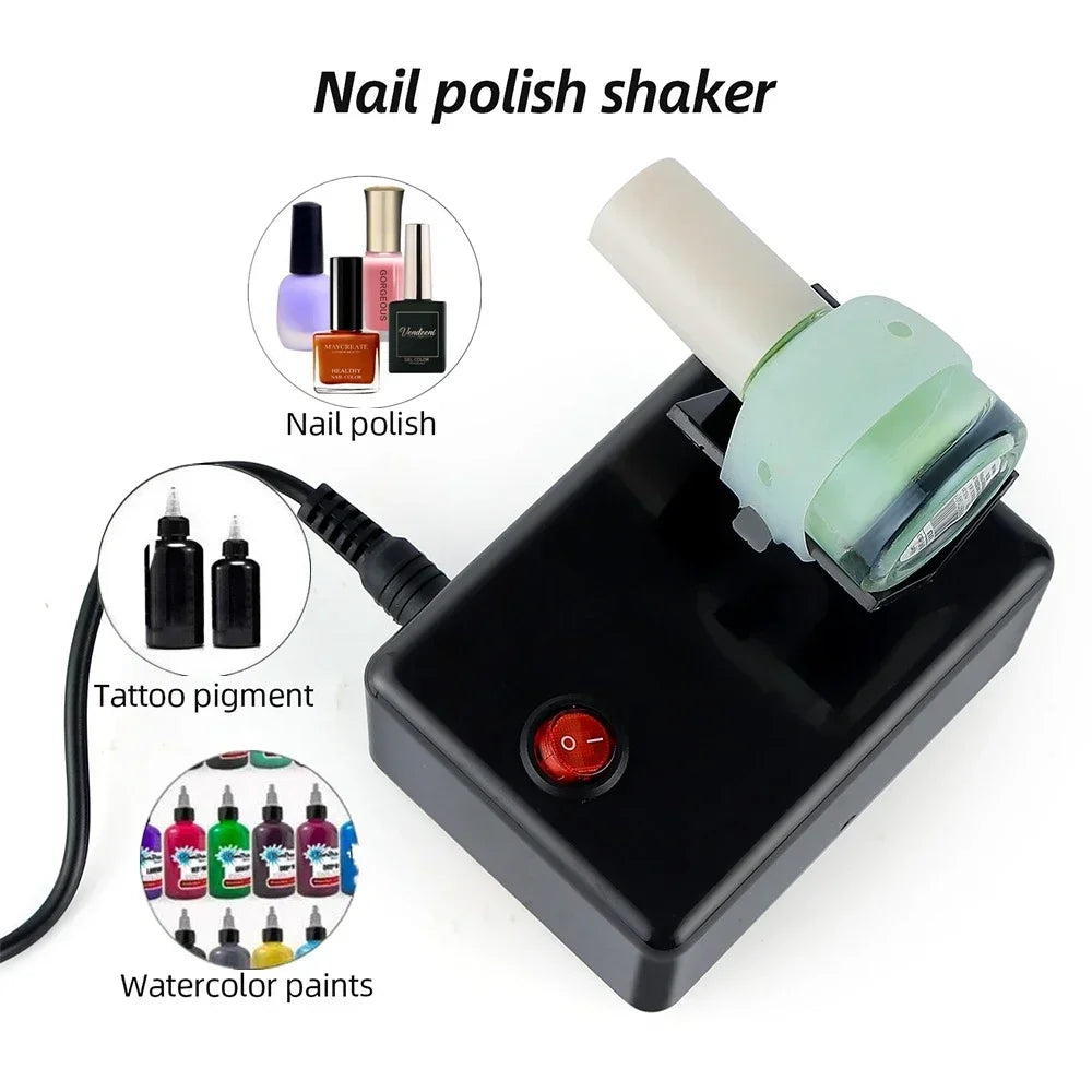 Electric Nail Polish Shakerr with a bottle of green nail polish on a white background