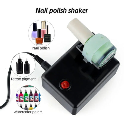 Electric Nail Polish Shakerr with a bottle of green nail polish on a white background