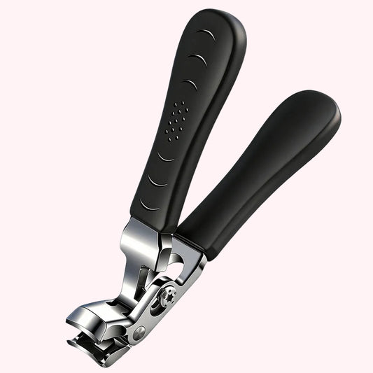 Black and silver nail clipper on a white background
