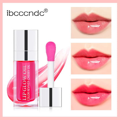 Moisturising Lip Balm Oil  gloss oil with a pink cap and visible brand 'ibcccndc' on a pink background.