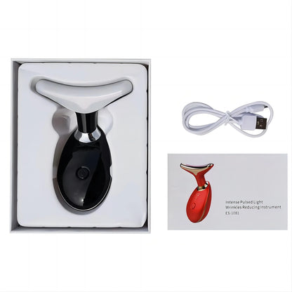 LED Face Massager  device with packaging and USB cable on a white background