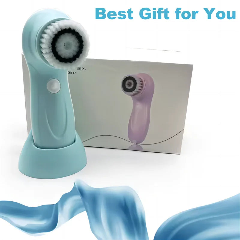 Blue facial cleansing brush with packaging and text 'Best Gift for You' on a white background