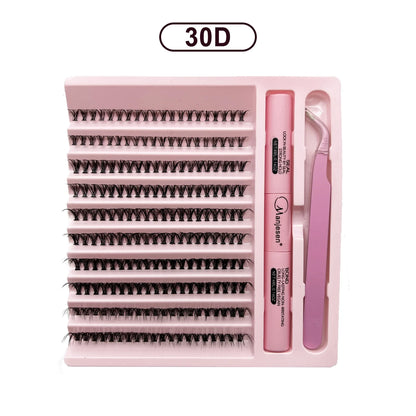 Set of false Eyelash Extension Kit with applicator and tweezers in a pink case on a white background