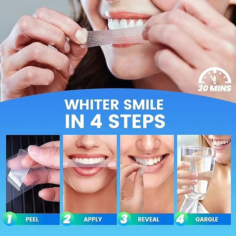 Jaysuing 5D Teeth Whitening Kit  Sticker packaging with before and after effects on a white background