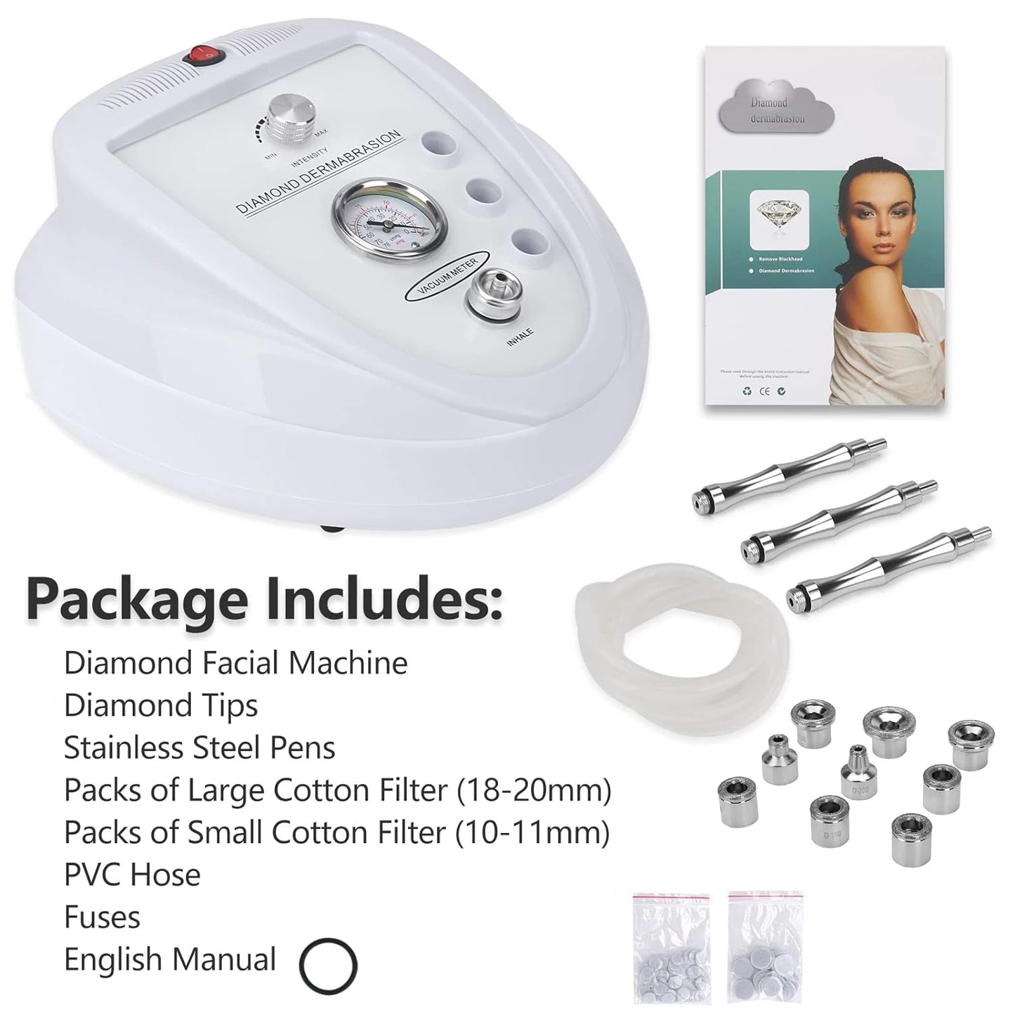 Diamond facial Microdermabrasion Machine  with accessories on a white background